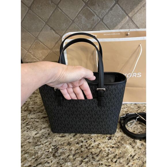 Michael Kors Jet Tote Bag Black Saffiano Logo Purse Satchel Handbag MK Charm - Picture 5 of 11